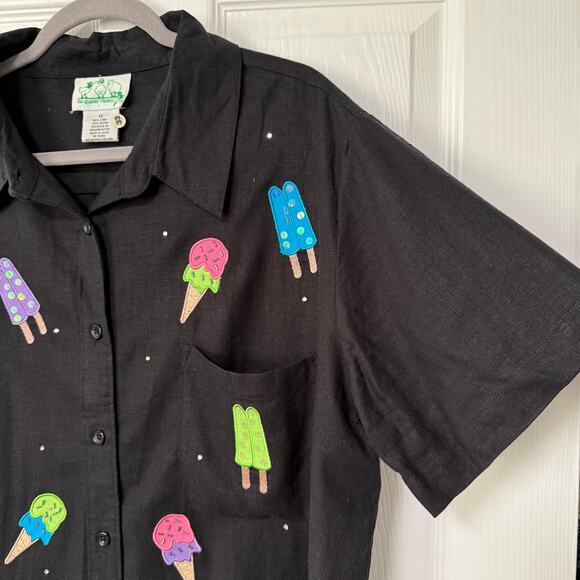 The Quacker Factory Linen Blend Embroidered Ice Cream Popsicles Top Size 1X - Picture 5 of 13